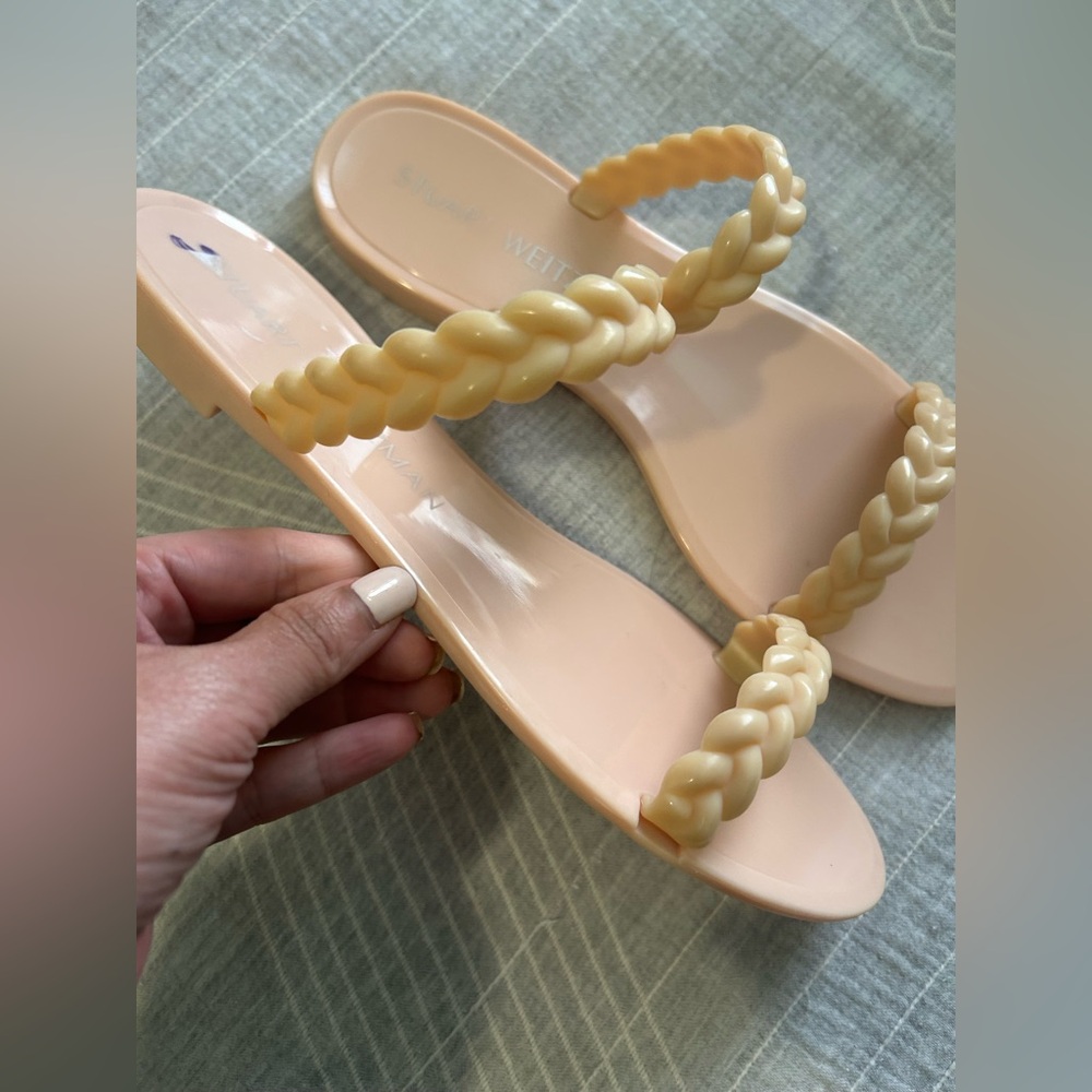 Stuart Weitzman Braida Sawyer Jelly Sandal Slide Poudre Neutral Beige Cream sz 9 - Picture 9 of 13